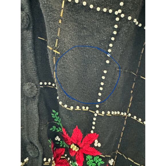 Vintage Lemon Grass Ugly Christmas Sweater Sz L Poinsettia w/ Scarf (READ) - Picture 8 of 9